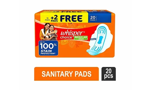 Whisper Choice Sanitary Pads (Regular with Wings, 18 + 2 pieces)