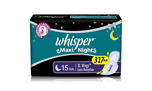 Whisper Maxi Night Sanitary Pads (Extra Large Wings - 15 units)